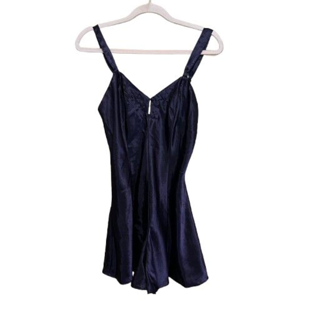 VTG  Y2K  Cacique Satin Lingerie Romper Small Purple Embroidered Bodice